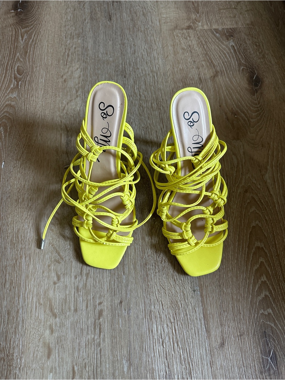 So Me Bright Yellow Knotted Strappy Heels